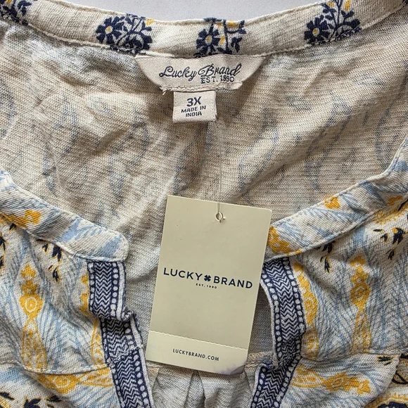 Lucky Brand Boho Paisley Floral Cream Button Down Top 3x Stretch Cottagecore NWT - Picture 4 of 10